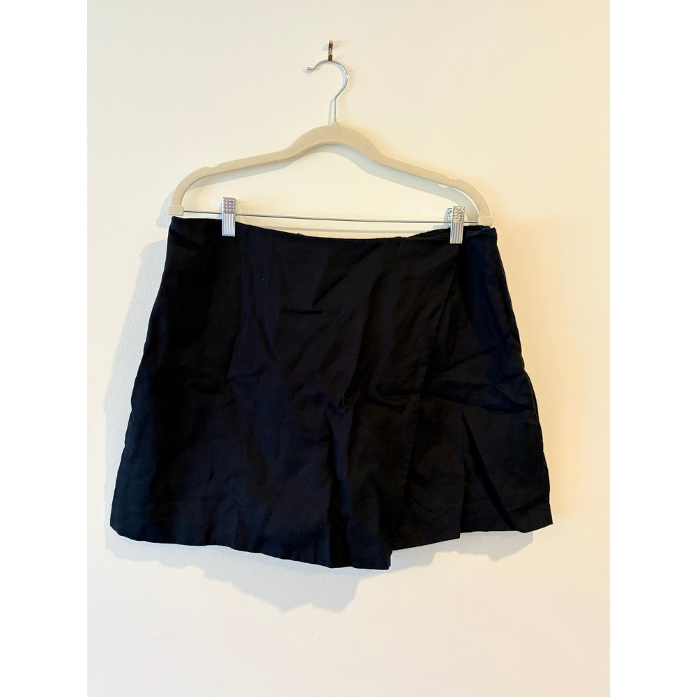 Quince Black Linen Skort Women Size 16 NWT Wrap Front Mini Skirt Shorts